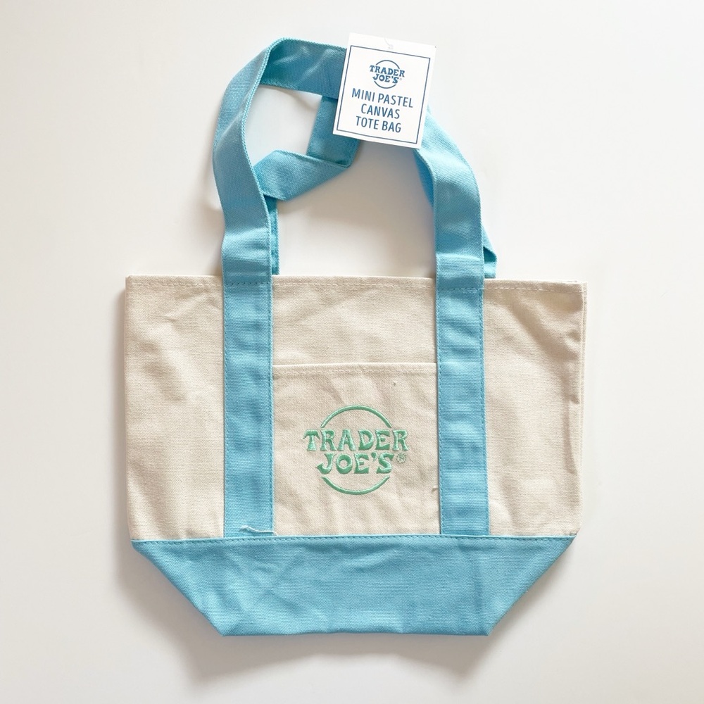 Trader Joe’s Mini Canvas Tote Bag Blue New With Tag Limited Edition
